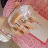 Reflective Mirror Light Soft Pink Metal Plating False French Acrylic Nail Tips Metallic Square Fake Nails Without Nail Glue