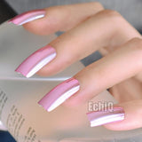 Reflective Mirror Light Soft Pink Metal Plating False French Acrylic Nail Tips Metallic Square Fake Nails Without Nail Glue