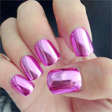 Reflective Mirror Light Soft Pink Metal Plating False French Acrylic Nail Tips Metallic Square Fake Nails Without Nail Glue