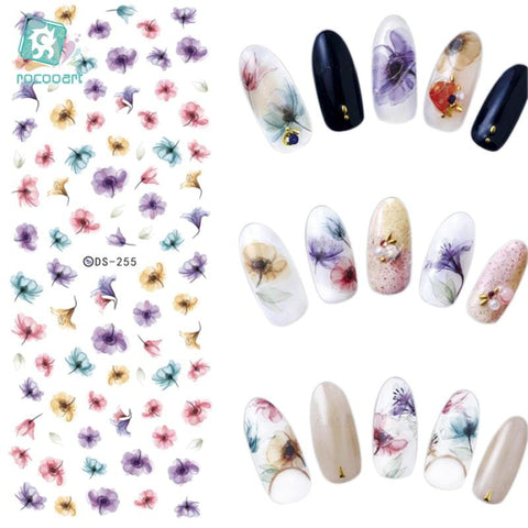 Rocooart DS255 DIY Water Transfer Nails Art Sticker Colorful Purple Fantacy Flowers Nail Stickers Wraps Foil Sticker manicure