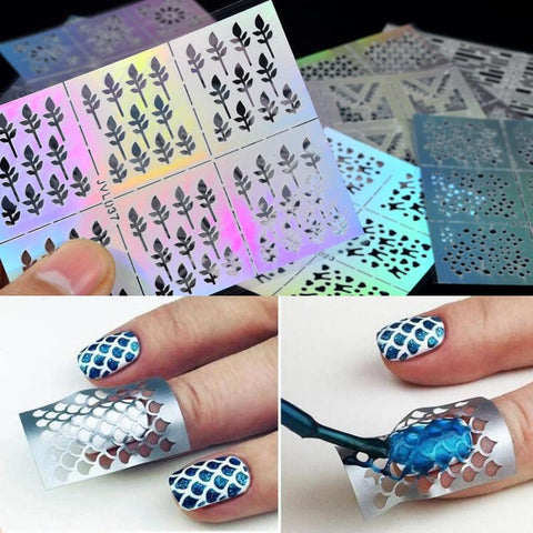 Rosalind 1 Sheets DIY Manicure Irregular Grid Stencil Reusable Nail Art Vinyls Hollow Stickers Stamping Template Nail Tools