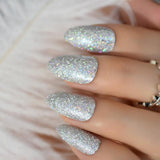 Rose Gold 24 Full Cover False Nails Gorgeous Glitter Ballerina Acrylic Nail Tips 12 sizes Full Coverage DIY Tips with Adhesive