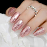 Rose Gold 24 Full Cover False Nails Gorgeous Glitter Ballerina Acrylic Nail Tips 12 sizes Full Coverage DIY Tips with Adhesive