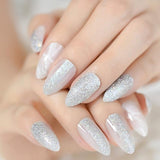 Rose Gold 24 Full Cover False Nails Gorgeous Glitter Ballerina Acrylic Nail Tips 12 sizes Full Coverage DIY Tips with Adhesive