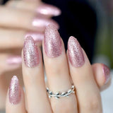 Rose Gold 24 Full Cover False Nails Gorgeous Glitter Ballerina Acrylic Nail Tips 12 sizes Full Coverage DIY Tips with Adhesive