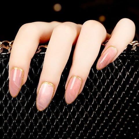 Rose Gold 24 Full Cover False Nails Gorgeous Glitter Ballerina Acrylic Nail Tips 12 sizes Full Coverage DIY Tips with Adhesive