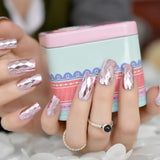 Rose Gold 24 Full Cover False Nails Gorgeous Glitter Ballerina Acrylic Nail Tips 12 sizes Full Coverage DIY Tips with Adhesive