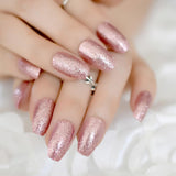 Rose Gold 24 Full Cover False Nails Gorgeous Glitter Ballerina Acrylic Nail Tips 12 sizes Full Coverage DIY Tips with Adhesive