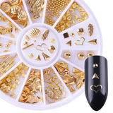 Rose Gold Rivet Nail Studs 3D Nail Art Decoration Gold Circle Star Round Square Mixed Accessories in Wheel for DIY