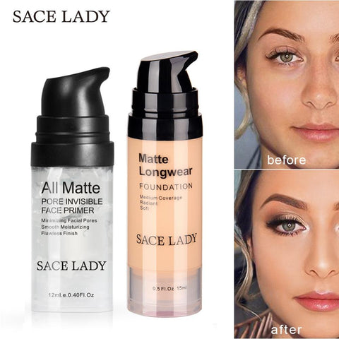 SACE LADY Face Primer Makeup Set Liquid Foundation Cream Waterproof Matte Base Make Up Natural Concealer Oil-control Cosmetic