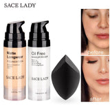 SACE LADY Professional Makeup Set Matte Foundation Primer Base Make Up Kit Oil-control Pores Liquid Cream Brand Cosmetic Puff