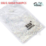 SS3-ss8 1440pcs Clear Crystal AB gold flack 3D Non HotFix FlatBack Nail Art Decorations Flatback Rhinestones for Clothing 073