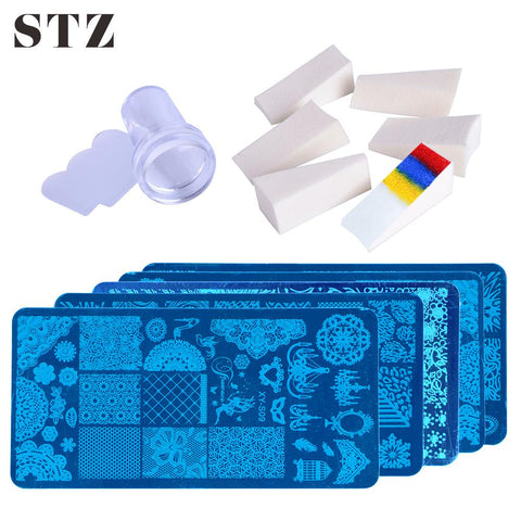 STZ 11pcs Nail Art Stamp Plate Stamping Jelly Stamper Scraper Set Gradient Sponge Nail Templates Stencil Christmas Manicure #804