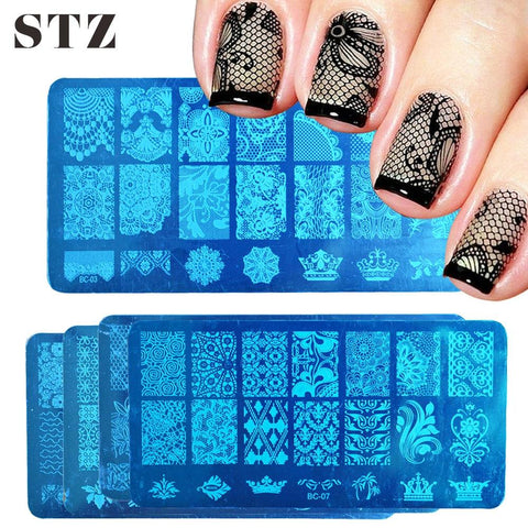 STZ 1pcs Nail Art Stamping Plate Template Lace Flower Leaf Butterfly Stencils Stamp for Nails Polish Mold Manicure Tools BC01-20