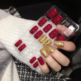 Shiny Red Fake Nails Square Medium Press On Nails Glitter Decoration Nail Art Tips including Glue Sticker