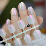 Short Acrylic French Nails Simply Shiny Beige White False Nail Tips Designed Nail Art Tips Daily Wear Lady Must