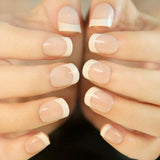 Short Acrylic French Nails Simply Shiny Beige White False Nail Tips Designed Nail Art Tips Daily Wear Lady Must