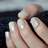 Short Acrylic French Nails Simply Shiny Beige White False Nail Tips Designed Nail Art Tips Daily Wear Lady Must