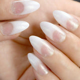 Short Acrylic French Nails Simply Shiny Beige White False Nail Tips Designed Nail Art Tips Daily Wear Lady Must