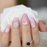 Short Acrylic French Nails Simply Shiny Beige White False Nail Tips Designed Nail Art Tips Daily Wear Lady Must