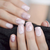 Short Acrylic French Nails Simply Shiny Beige White False Nail Tips Designed Nail Art Tips Daily Wear Lady Must