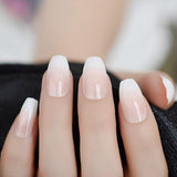 Short Acrylic French Nails Simply Shiny Beige White False Nail Tips Designed Nail Art Tips Daily Wear Lady Must