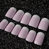 Short Acrylic French Nails Simply Shiny Beige White False Nail Tips Designed Nail Art Tips Daily Wear Lady Must