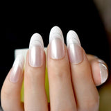 Short Acrylic French Nails Simply Shiny Beige White False Nail Tips Designed Nail Art Tips Daily Wear Lady Must