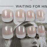 Short Acrylic French Nails Simply Shiny Beige White False Nail Tips Designed Nail Art Tips Daily Wear Lady Must