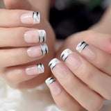 Short Acrylic French Nails Simply Shiny Beige White False Nail Tips Designed Nail Art Tips Daily Wear Lady Must