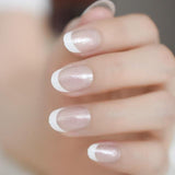 Short Acrylic French Nails Simply Shiny Beige White False Nail Tips Designed Nail Art Tips Daily Wear Lady Must