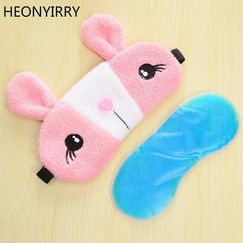 Sleeping Eye Mask Cooling Cute Rabbit Deep Dark Circle Relieve Relax Silk Gel Ice Eye Shade Eyepatch for Sleep Eye Cover Mask