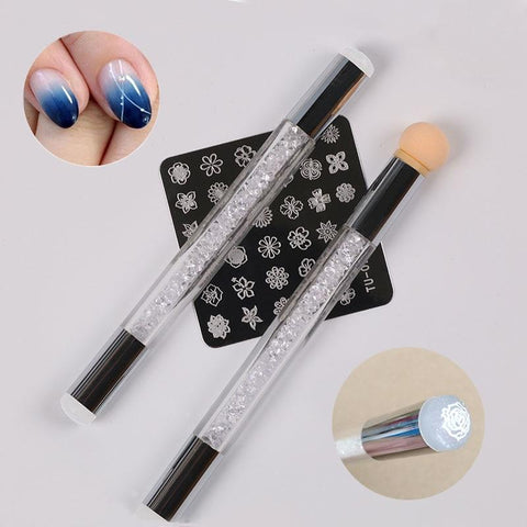 Sponge Silicone Stamper Heads Nail Art Gradient Brush Pen Painting Dotting Double End Tips DIY Rhinestone Handle Manicure Tool