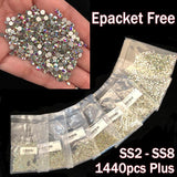 Super Glitter ss2 - ss8 Flatback Crystal AB & Crystal Clear Non Hotfix Nail Rhinestones For Nail Art Decoration