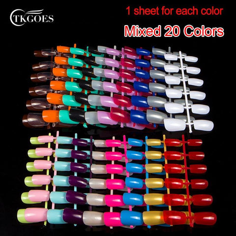 TKGOES 240pcs/pack Mixed 20 Colors Nail Tips Short Design Fake Nails Faux Ongles Full Cover False Acrylic Nails Art Design Tips