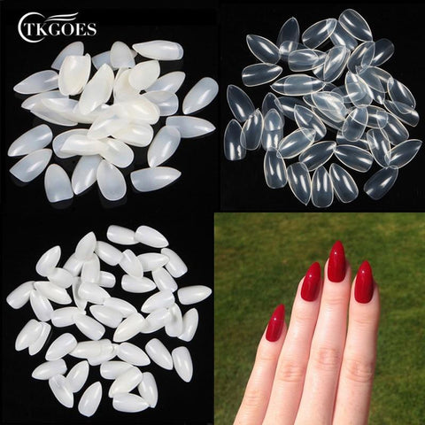 TKGOES 600PCS Stiletto Pointed Acrylic Nails Oval Short Artificial nail tips Plastic full false french nail art tips fake nails