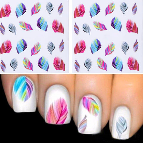 TOMTOSH 1PC ashionable Nail Decorations Art Tips Feather Water Transfers Nail Sticker for Ladies Feather Decals nail art tools