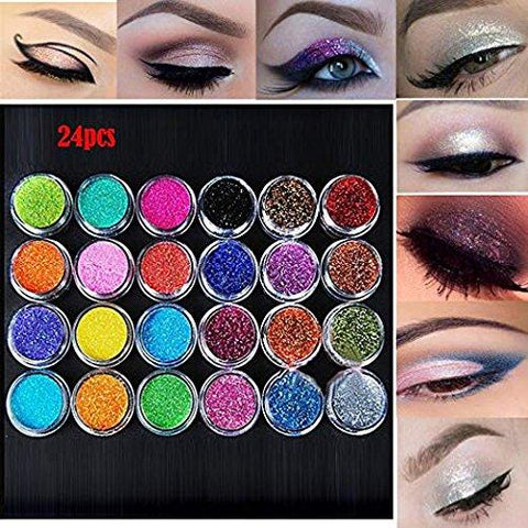 "TOPBeauty 24Pcs Loose Glitter Eyeshadow Face Body Painting Paint Craft Nail Art,Makeup Phone Nail Art Pigment Glitter Powder"