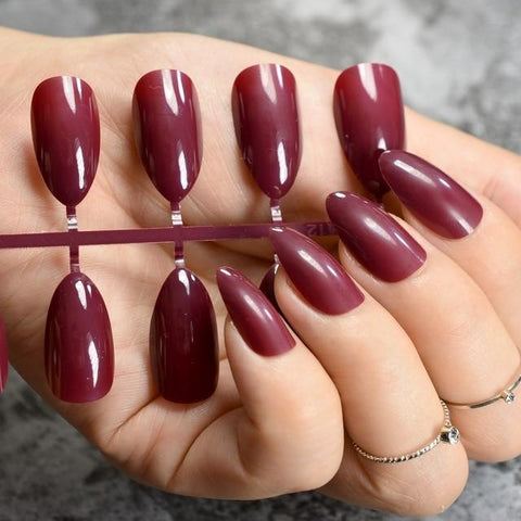 True Color Fashion Fake Nails Jujube Dark Red Stiletto Press On Nails DIY Manicure Tips Full Wrap Many colors 24pcs/kit