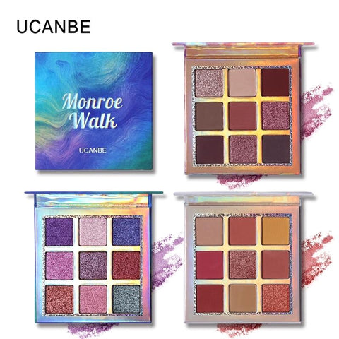 UCANBE Brand Shimmer Matte Eyeshadow Makeup Palette 9 Colors Holographic Nude Glow Pigment Eye Shadow Long Lasting Cosmetic Set