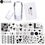 UR SUGAR 3Pcs Nail Stamping Plate Set Clear Jelly Silicone Stamper with Scraper Nail Art Stamp Image Plate Stamping Polish Tool