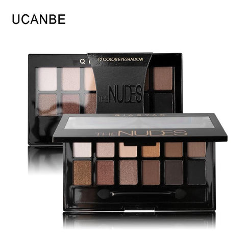 Ucanbe 12 Colors Pro Nude Earth Color Makeup Eyeshadow Palette with Brush Smoky Eye Shadow Shimmer Matte Mineral Waterproof Kits