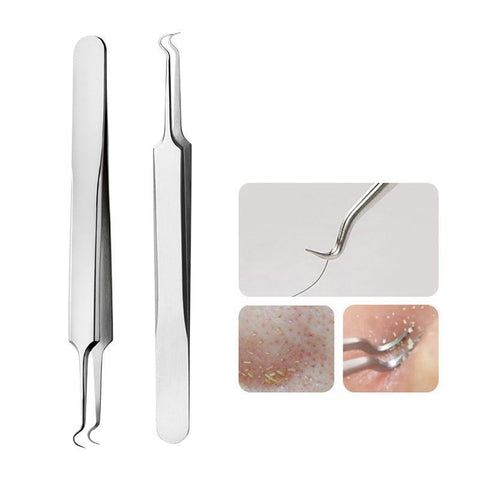 Useful Stainless steel Straight Bend Curved Blackhead Acne Clip Tweezer Pimple Comedone Remover Kit Face Cleaner