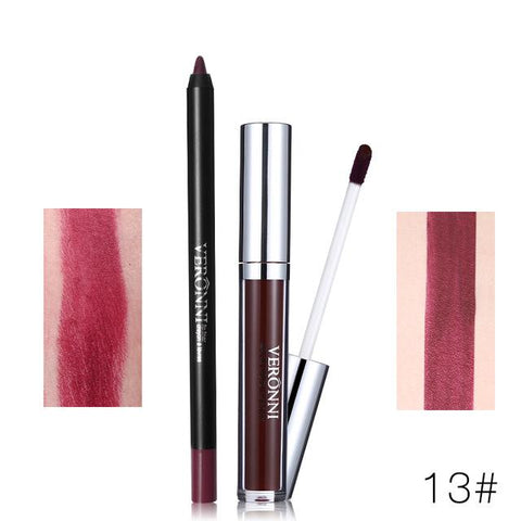 VERONNI Brand 13 Colors Lipgloss Lipliner Makeup Sets Batom Nude Velvet Pigment Lip Gloss Liner Sticks Waterproof Cosmetics Kit