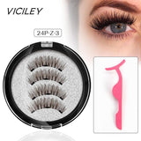 VICILEY Magnetic Eyelashes with 3 magnets natural HandMade Full Strip false Lashes cilios with applicator maquiagem 24P-Z-3-T