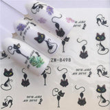 WUF 1 Sheet Animal Black Cat Designs Nail Art Stickers Water Transfer Nail Tips Decal DIY Accessory Beauty Nail Decorations