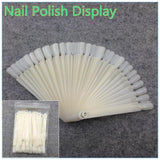 WUF 50Pcs Natural White False Nail Art Tips Sticks Polish Display Fan Practice Tool Board Nails Tools