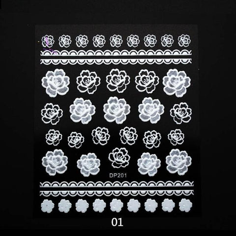 White Flowers Lace Nail Art Stickers Decorations Strips 3D Nail Stickers Decals Self Adhesive DIY Slider Design Manicure ZJT3003