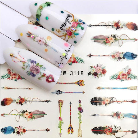 YWK 1 Sheet Optional Different Colors Feather Fashionable Nail Art Decor Water Transfers Nail Sticker for Ladies Decals