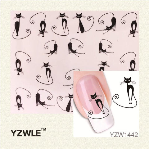 YWK Loveliness Cat Water Transfer Nail Stickers Gel Beauty Decal Makeup temptation Cartoon Cat Sweetheart Animation